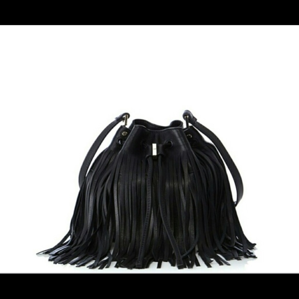 Karen Millen fringe leather bucket bag